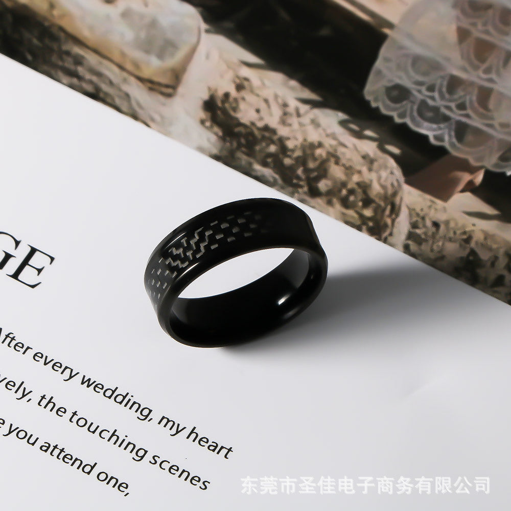 Woven Ring – Men's Stainless Steel Ring – Dark Rock Carbon Fiber Ring