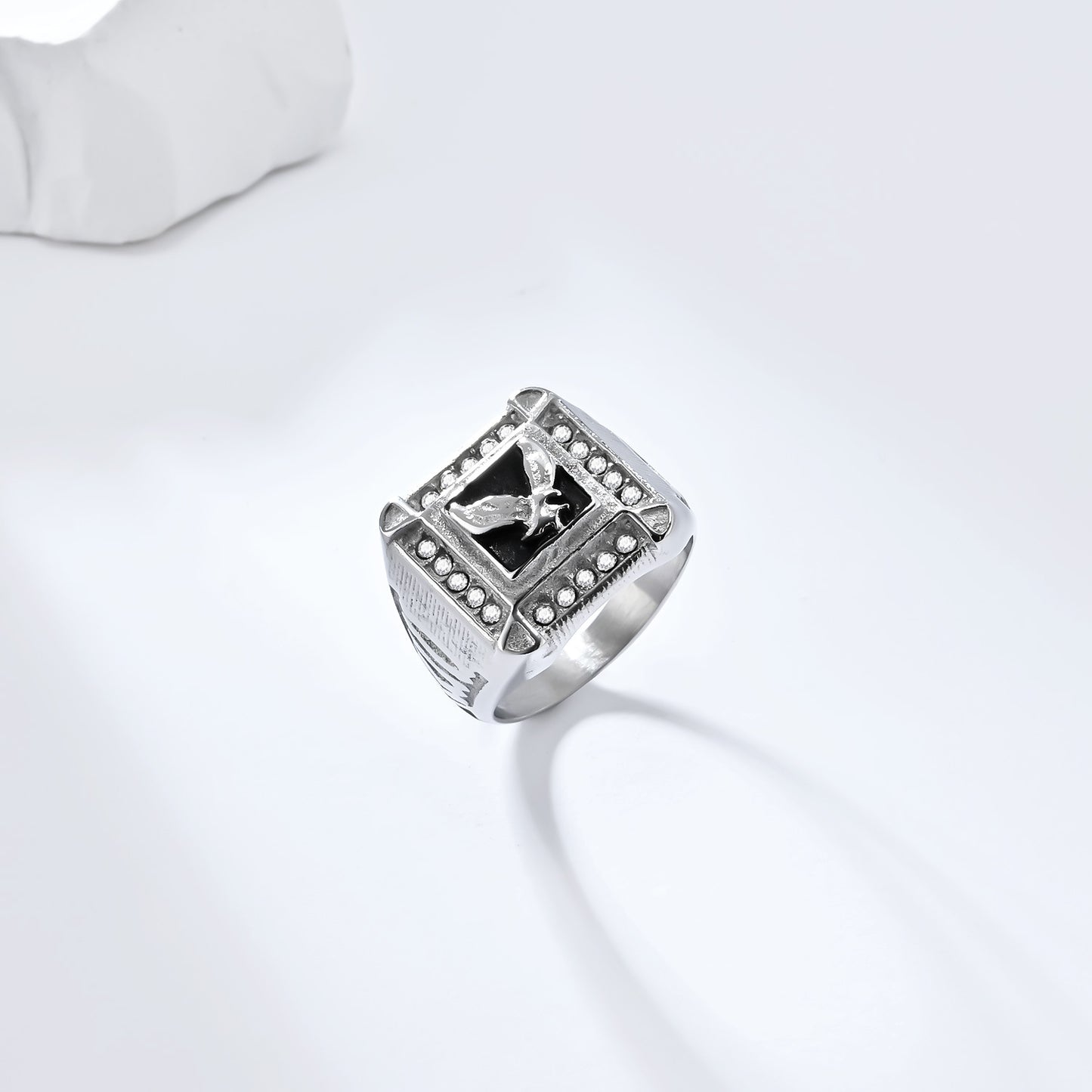 Planderful Titanium Steel Ring For Men Zircon Eagle Design Retro Hip Hop Style Durable