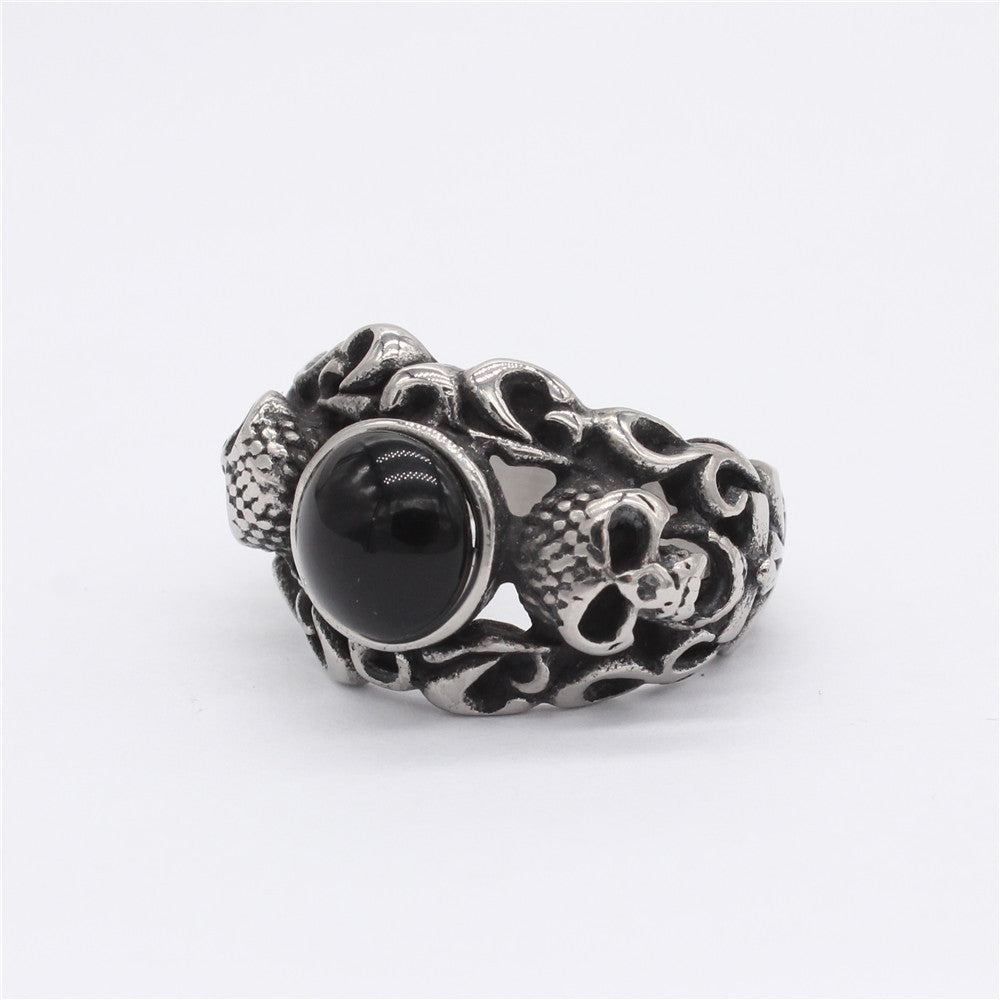 Gemstone Skull Titanium Steel Ring