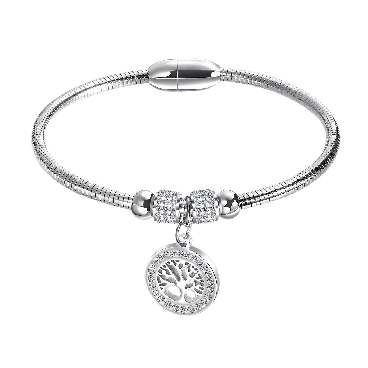 Planderful Tree of Life Diamond Encrusted Stainless Steel Bracelet Magnetic Luxury Jewelry For Women