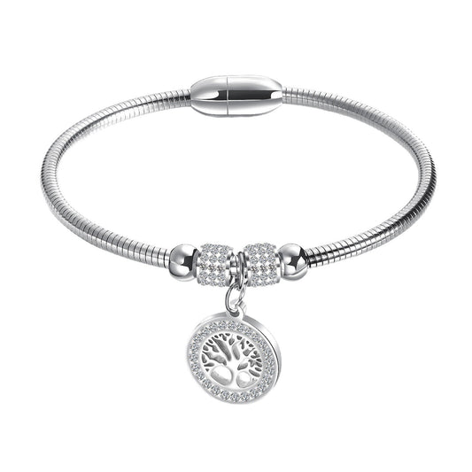 Planderful Tree of Life Diamond Encrusted Stainless Steel Bracelet Magnetic Luxury Jewelry For Women