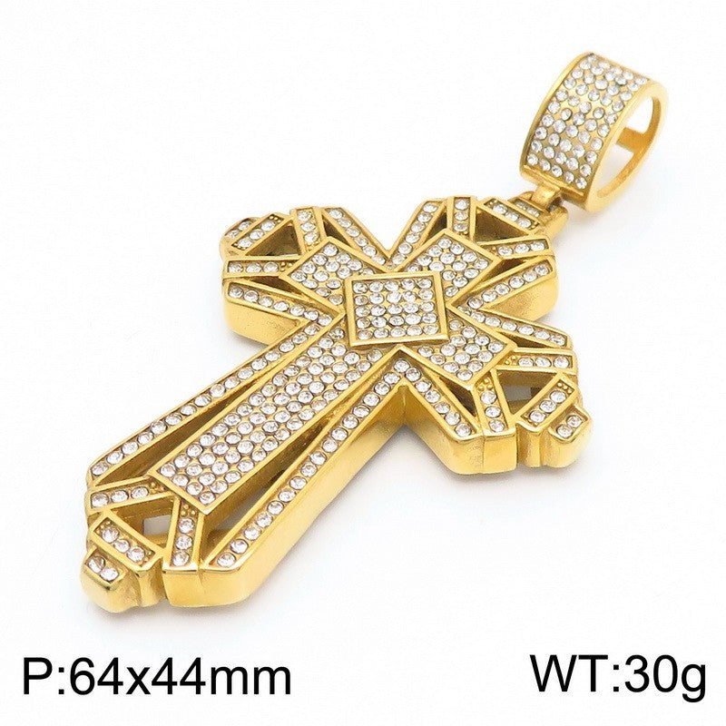 Bear Paw Pendant, Hip-Hop Three-Dimensional Double-Layer Cross Inlaid With Zircon Pendant, Titanium Steel Necklace