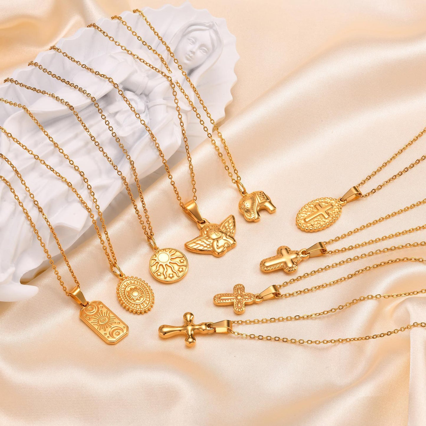 Jewelry Stainless Steel Cross Geometric Angel Pendant Gold Necklace Ladies