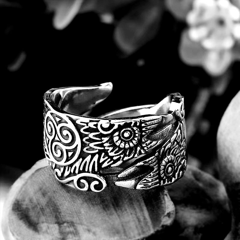 Planderful Nordic Viking Crow Ring Stainless Steel Personalized Open Design For Men