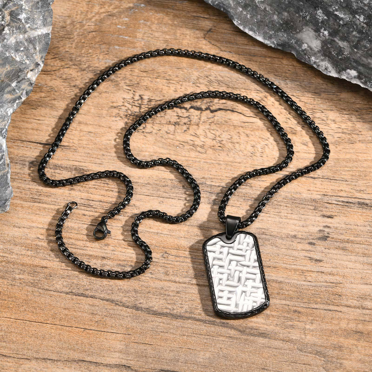 Dog Tag Black Stainless Steel Necklace for Men