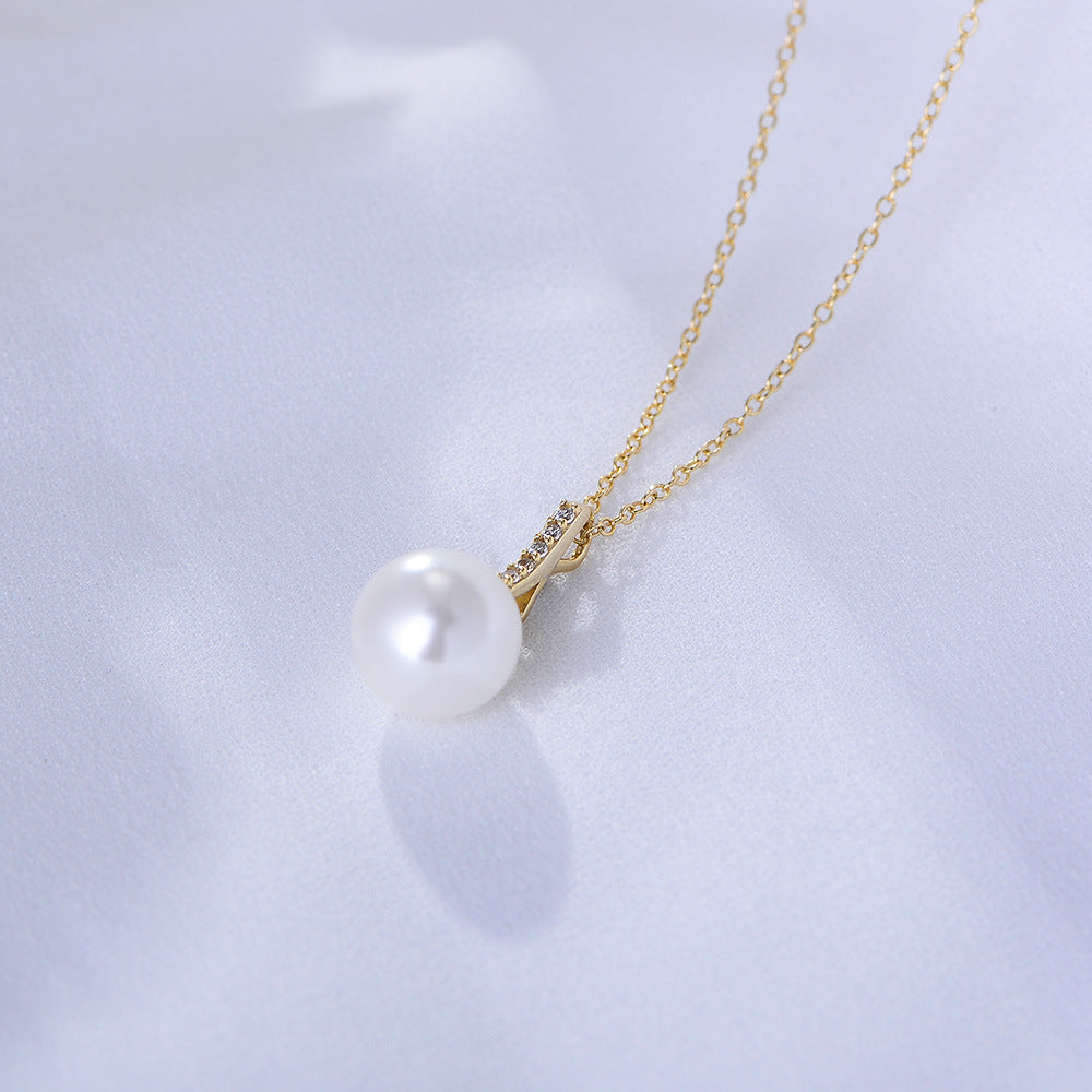 And Zircon Pendant S925 Sterling Silver Pearl Necklace