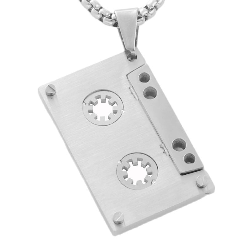 Personalized Retro Titanium Steel Tape Pendant Necklace for Men - Trendy Stainless Steel Design