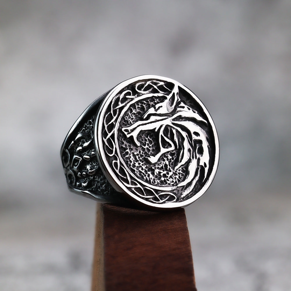 Nordic Vintage Stainless Steel Men's Ring Viking Wolf Head