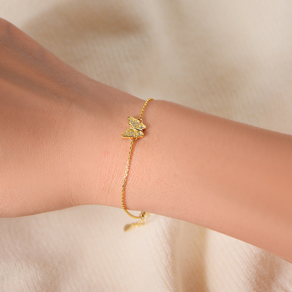S925 Sterling Silver Zircon Butterfly Bracelet Inlaid Zircon