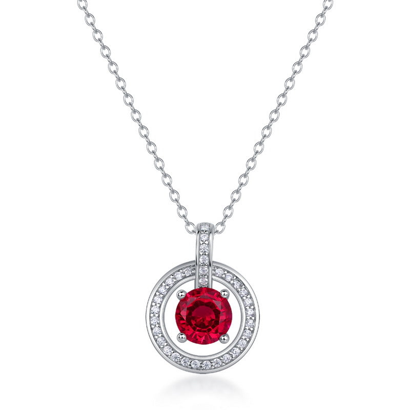 S925 Sterling Silver Lab-Grown Ruby & Moissanite Round Necklace