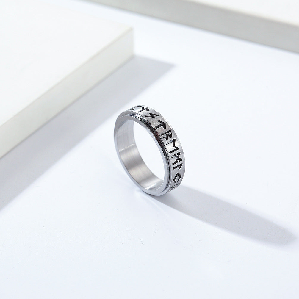 Planderful Nordic Viking Rune Ring Rotating Titanium Steel Jewelry For Men And Women Unisex Gift