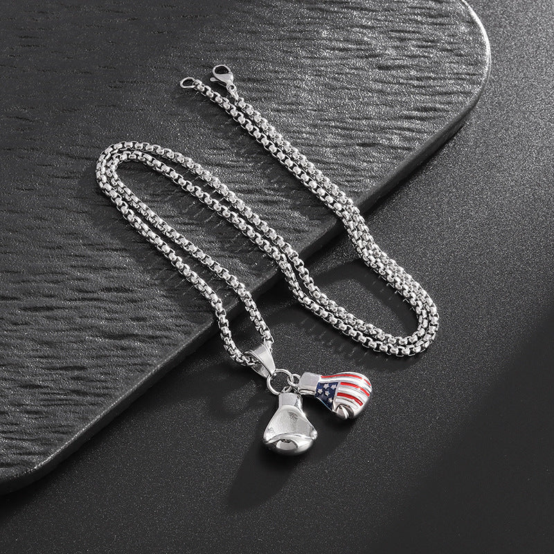 Planderful Hip Hop Necklace Premium Titanium Steel Epoxy Star Spangled Banner Double Pendant For Streetwear Fans