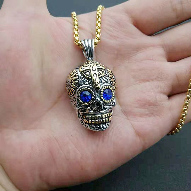 Gold-Plated Stainless Steel Necklace - Statement Skull