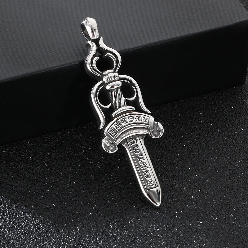 Poseidon Three-Pronged Dry Pendant, Retro Magic Mandela Grass Sword Titanium Steel Men's Pendant Necklace