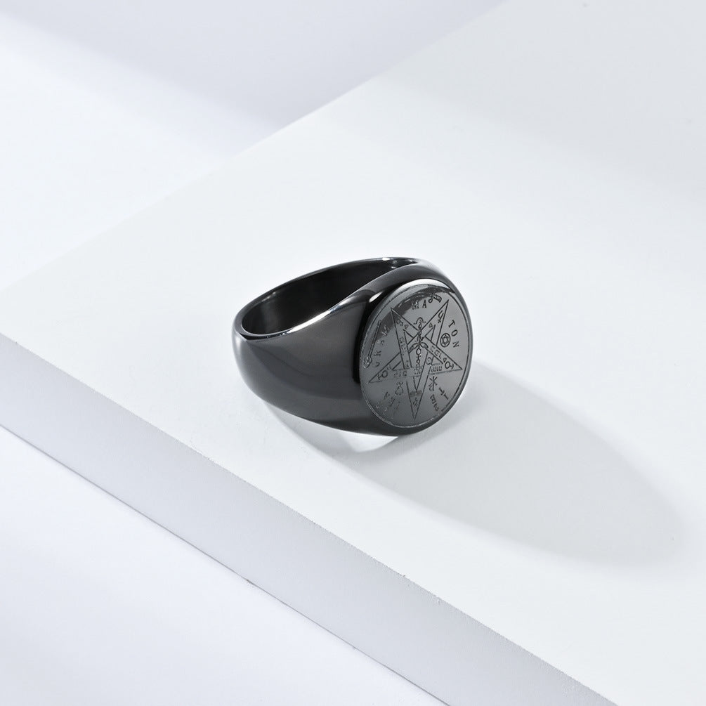 Steel Ring - Statement Geometric Five-Point Star Design For Everyday Mens Jewelry Accessory