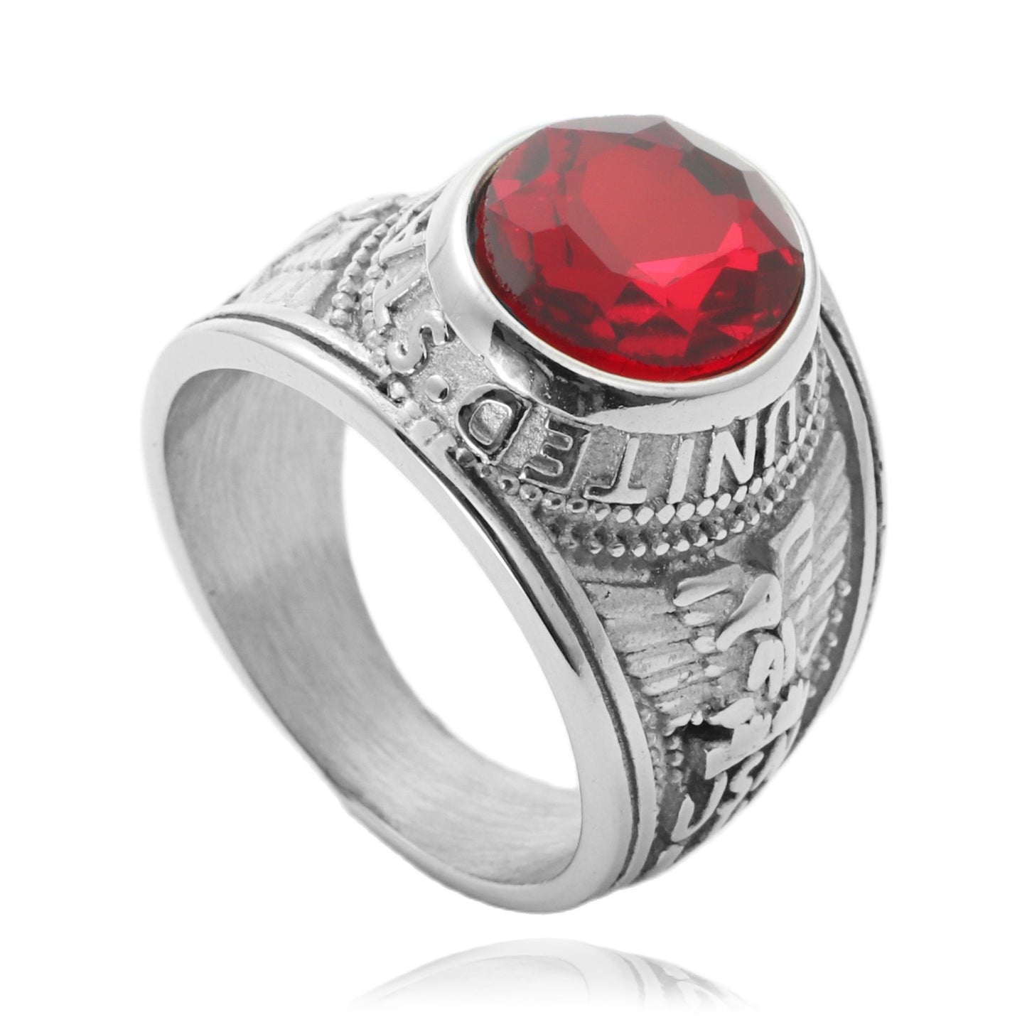 Trendy Multi-Color Gemstone Letter Ring for Men – Retro Titanium Steel Punk Style