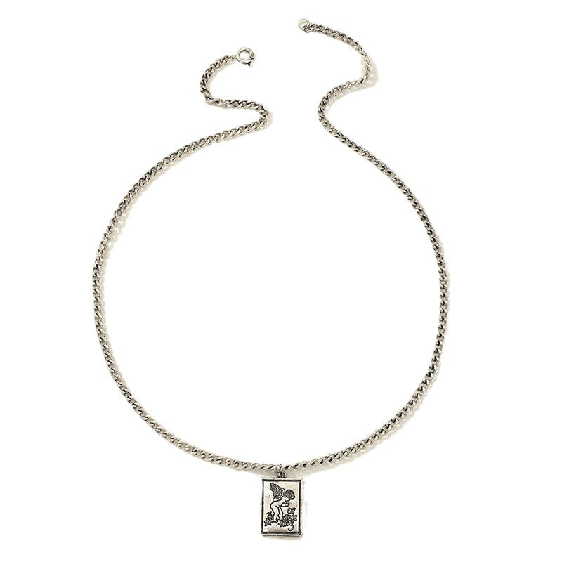 Angel Square Pendant Chain Necklace with Hip-Hop Flair - Vienna Verve Collection