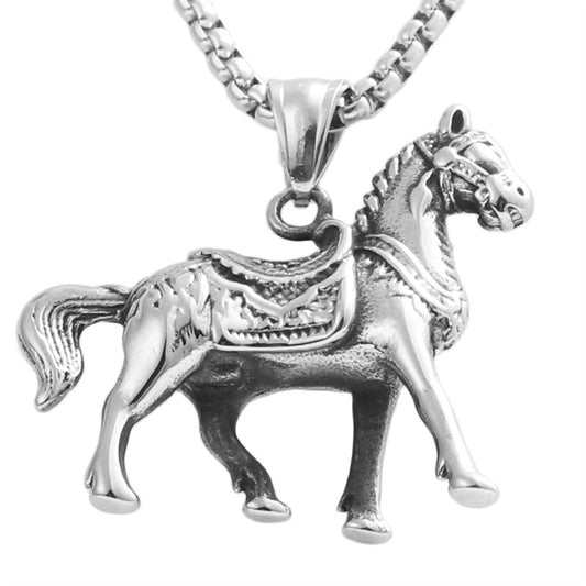 Trendy Titanium Steel Horse Pendant Necklace for Men - Retro Style from Planderful Collection