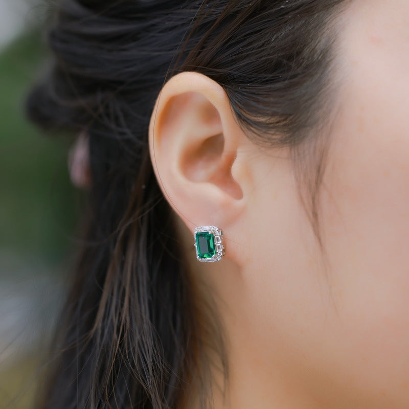 Planderful Gala Fireworks Earrings – Cross-Border Geometric Luxury S925 Silver Emerald Studs