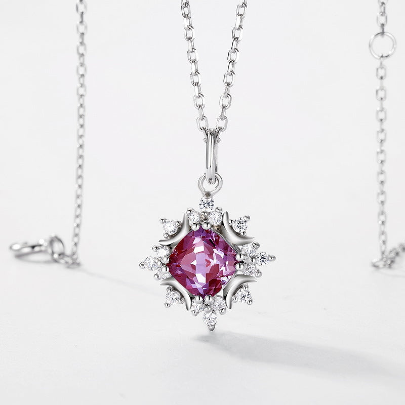 Planderful Jewelry Alexandrite Necklace in Sterling Silver Pendant Clavicle Chain Elegant Gift