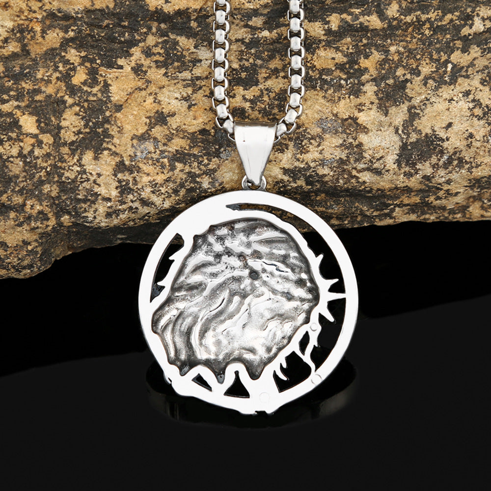 Retro Men's Stainless Steel Necklace Ancient Greek Jesus Pendant