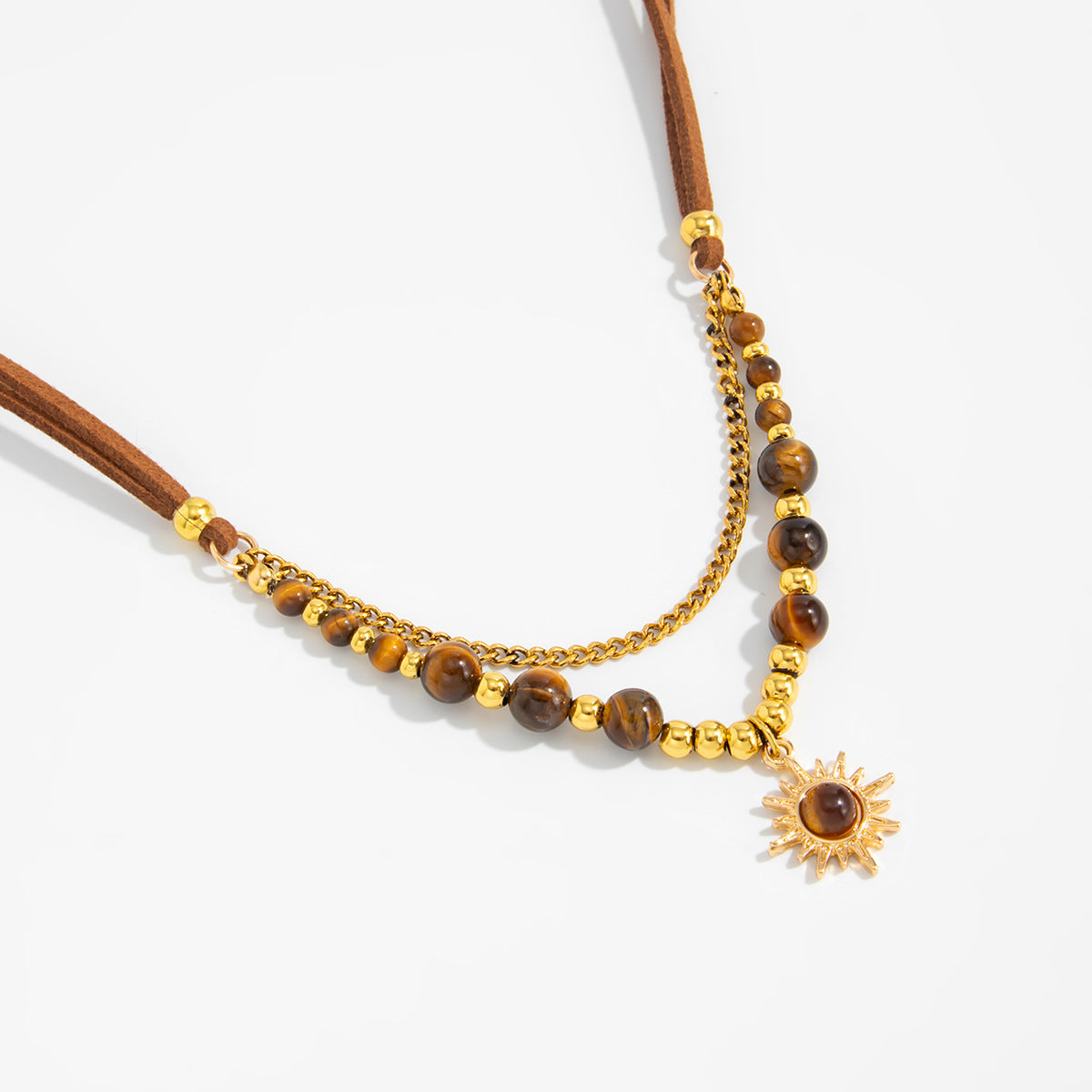 Vintage Merald-Style Tiger Stone Necklace Design With Layered Star-Shaped Sweater Chain Necklace