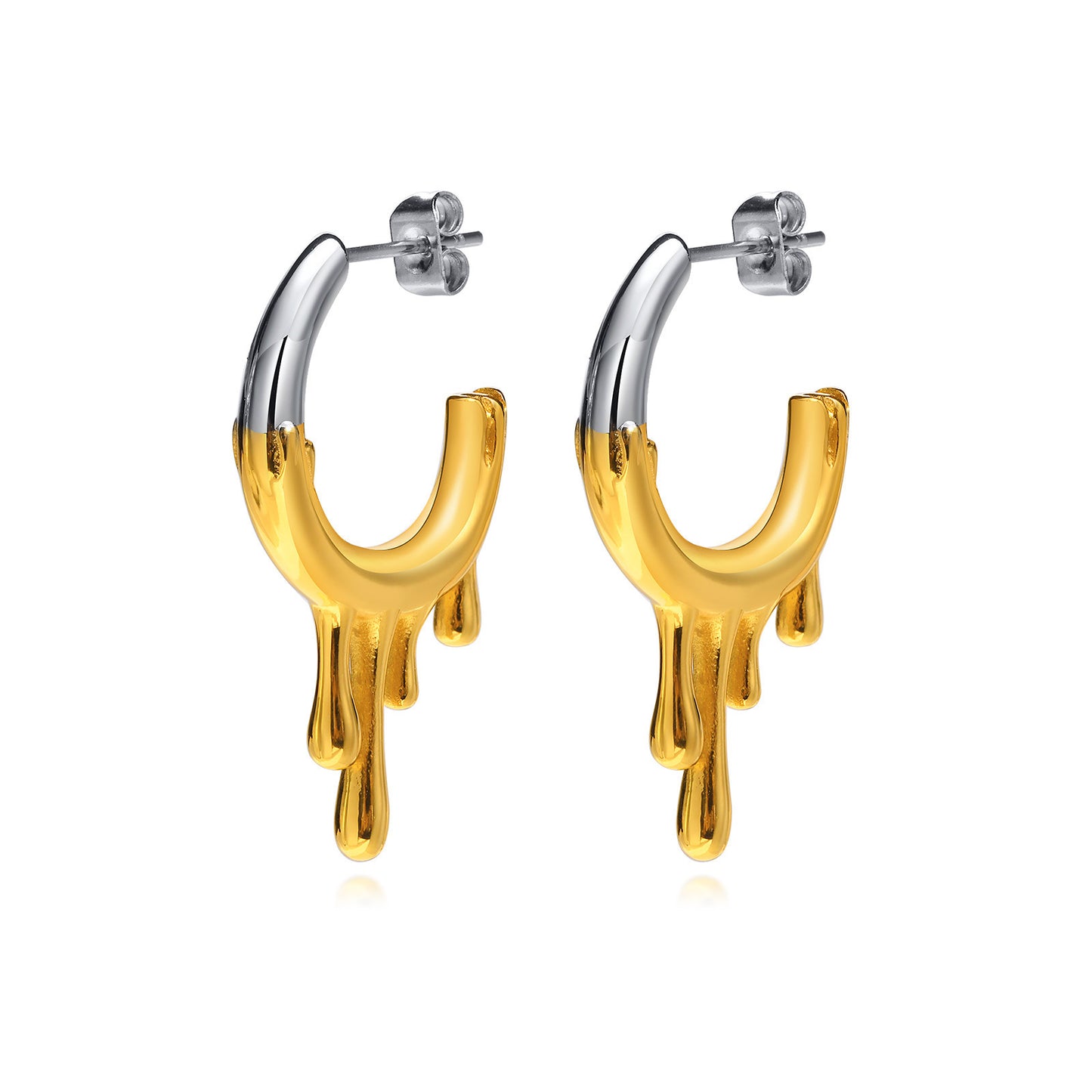 Irregular Earrings Stainless Steel Flowing Water Drop C Shaped Earrings Gold Women's Fashion