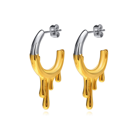 Irregular Earrings Stainless Steel Flowing Water Drop C Shaped Earrings Gold Women's Fashion
