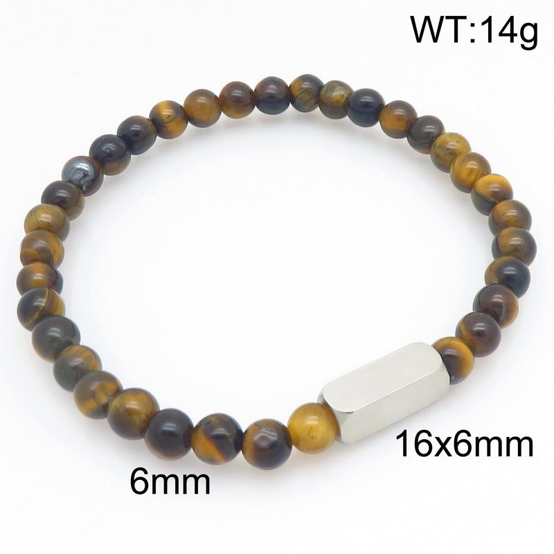Stylish Stainless Steel Square Volcanic Stone Bracelet – Tiger's Eye Stone Matte Bead