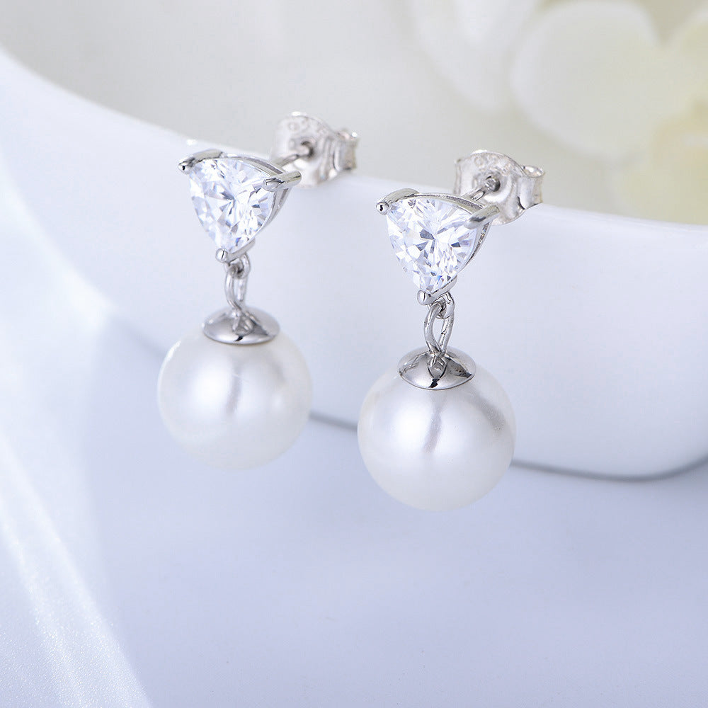 Korea Dongdaemun Love-Shaped Zircon Earrings Femininity Style Sterling Silver Pearl Earrings Stud Earrings