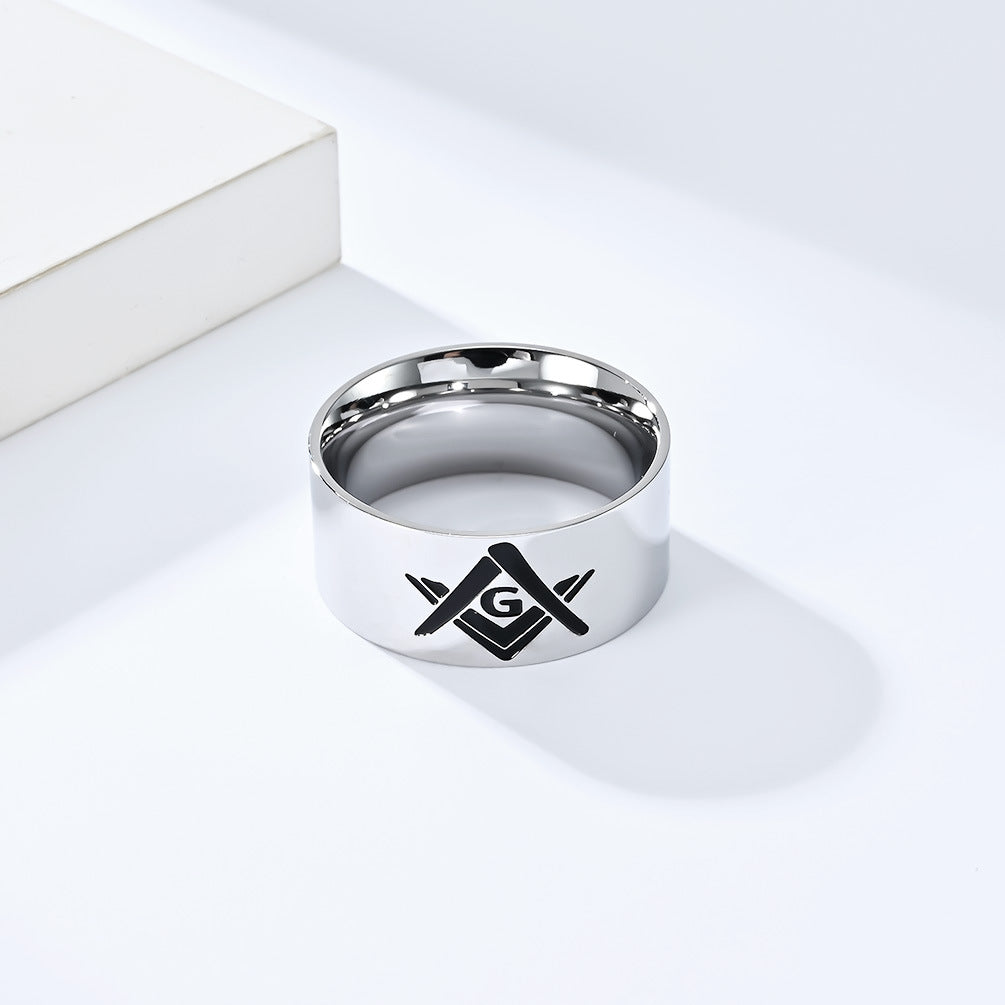 Amazon European and American Style Freemasonry Stainless Steel Ring for Men