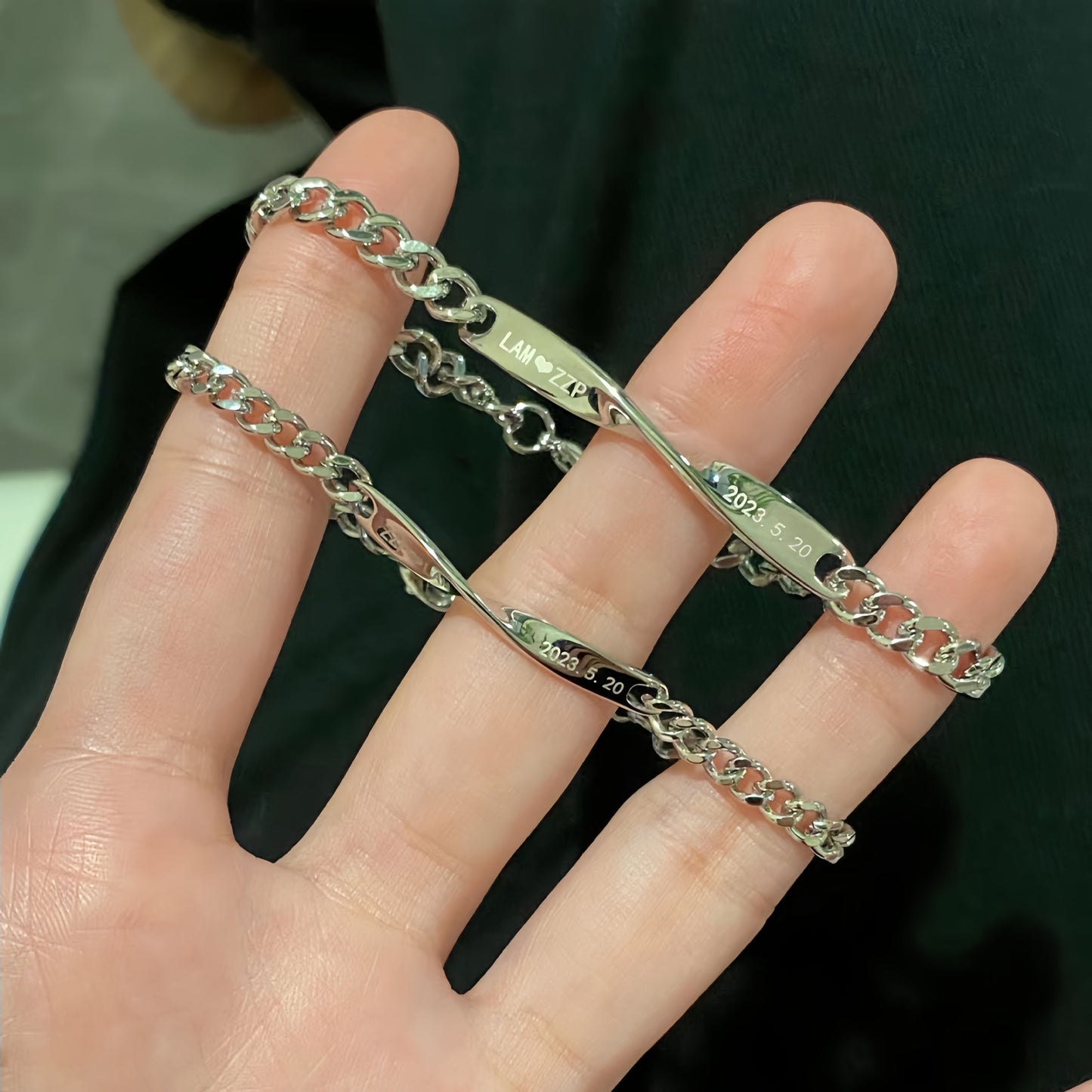 Planderful Jewelry Mobius Couple Bracelet Engraved Steel Gift For Valentine's Lovers