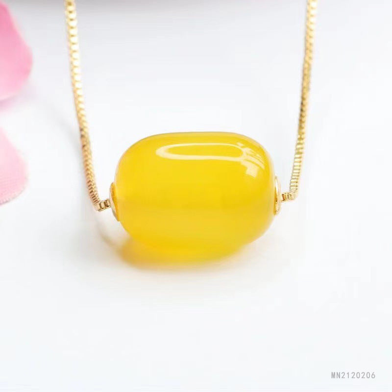 Yellow Chalcedony 18K Gold-Set Barrel Pendant — No Chain