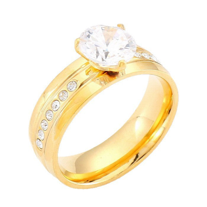 Four-Claw Zircon Titanium Steel Women's Ring Stainless Steel Zircon
