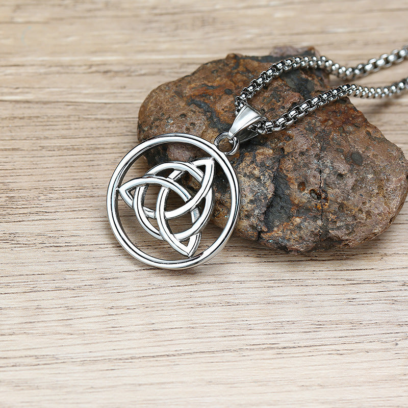 Stainless Steel Pendant Round Steel Black Men's Necklace