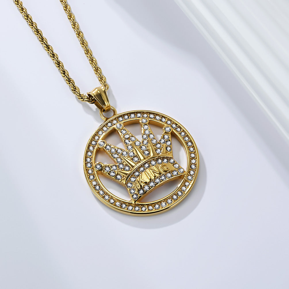 Planderful Five Finger Crown King Hip Hop Necklace Titanium Steel Gold Plated Zircon Pendant Unisex Luxury Statement