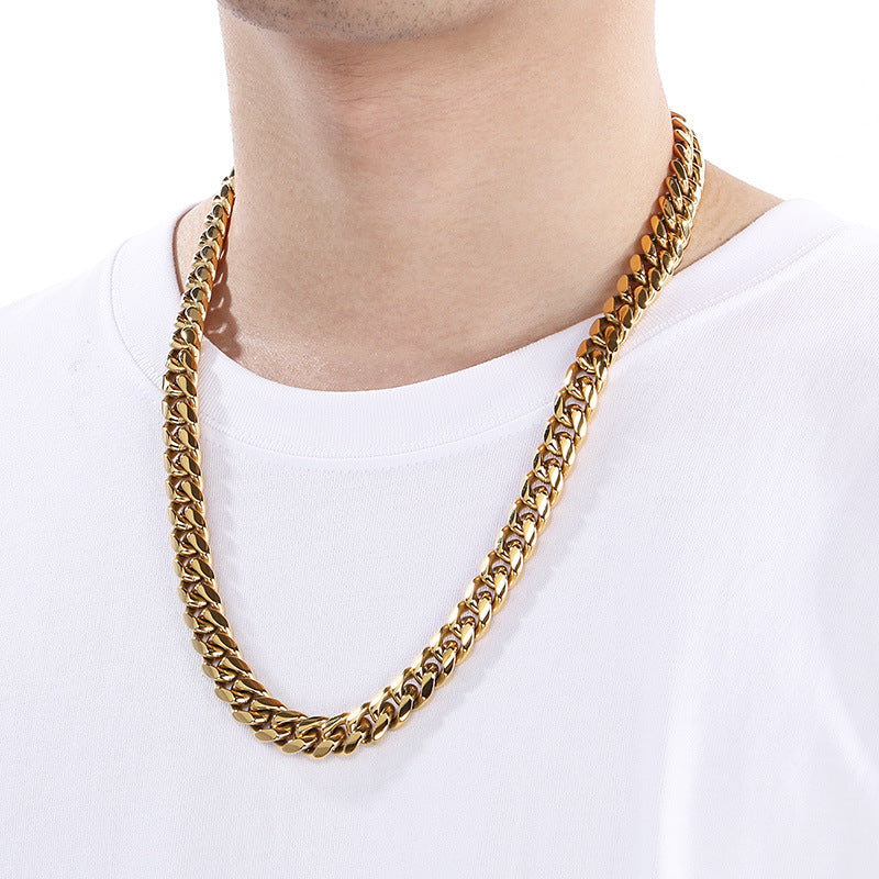 Planderful Cuban Chain Bracelet Men Bold Glossy 12mm Steel