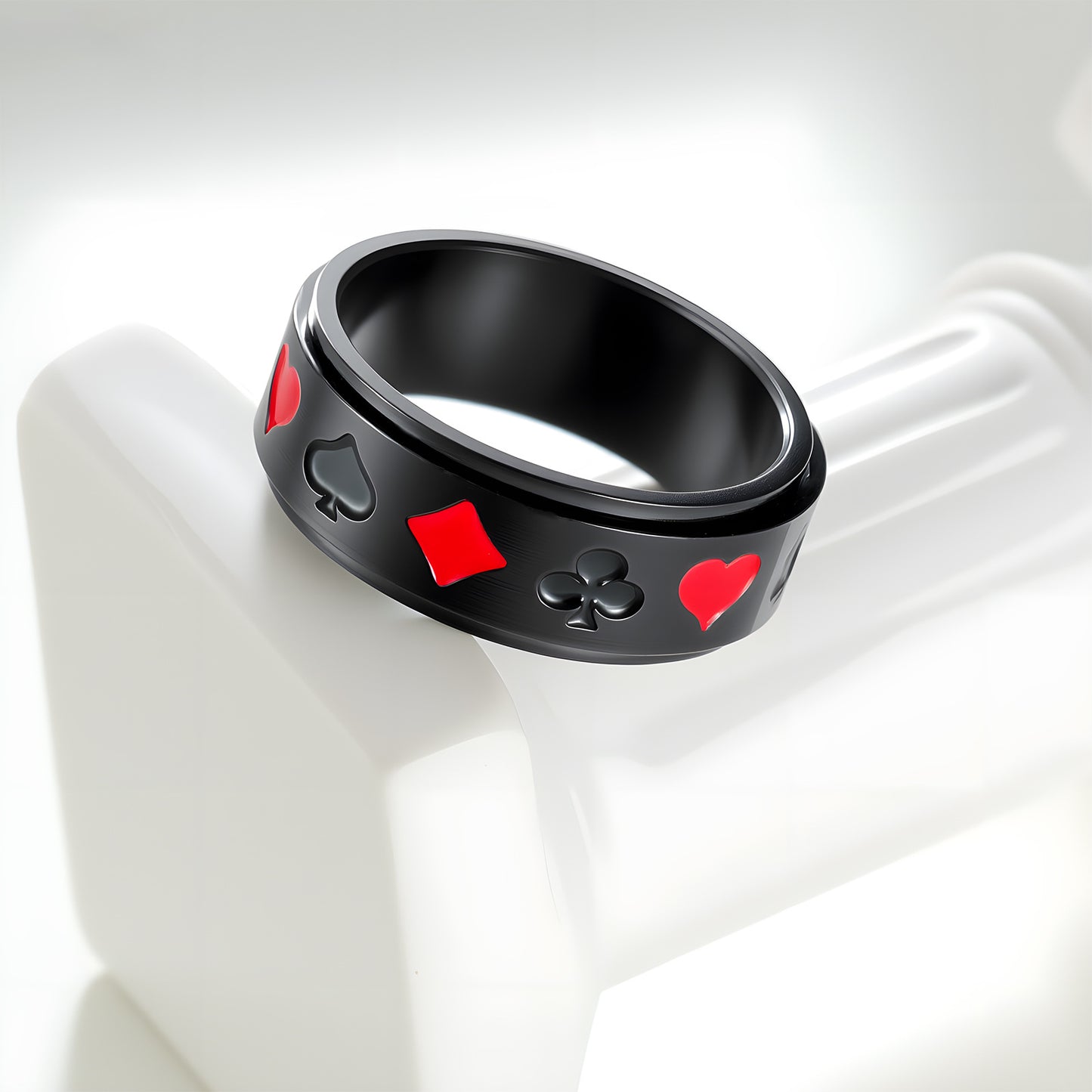 Planderful Card Suit Ring Rotatable Titanium Steel Unisex Jewelry Everyday Genie Collection Size 7 To 13