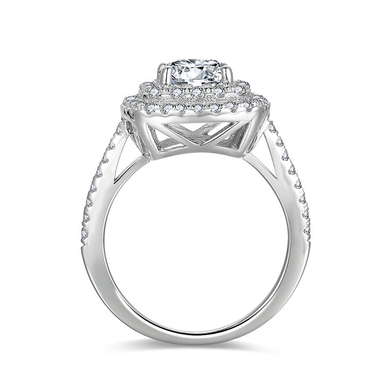 2025 New Double Halo Diamond Pillow Engagement Ring S925 Silver