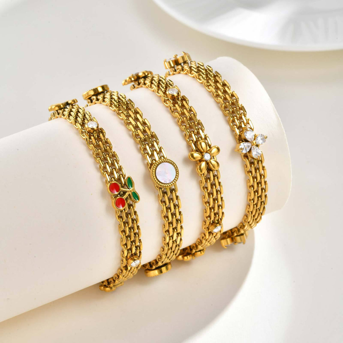 Flower Shell Zircon Stainless Steel Bracelet