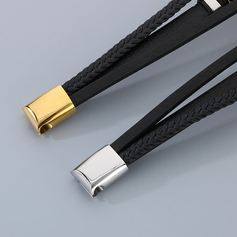 Planderful Leather Bracelet For Men Magnetic Buckle Everyday