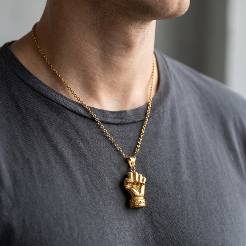 Rock Punk Pendant Three-Dimensional Fist Casting Stainless Steel Men's Pendant Necklace