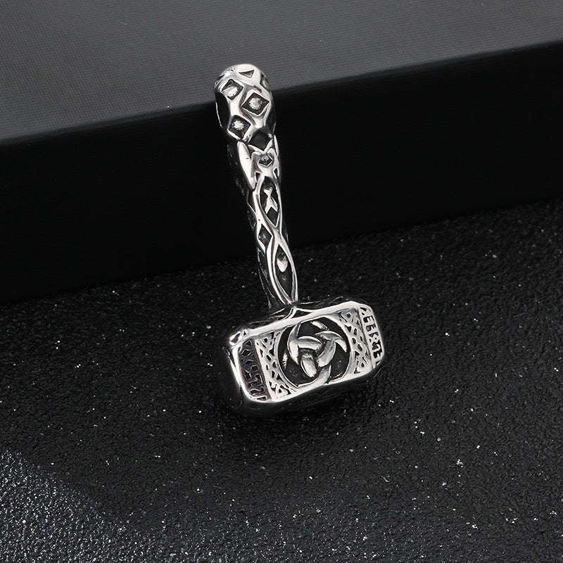 Nordic Viking Wolf Head Tomahawk Pendant, Retro Celtic Knot Warhammer Titanium Steel Necklace