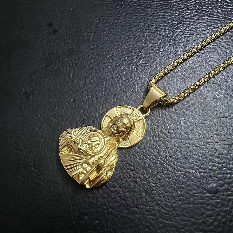 Planderful Everyday Genie St Jude Bust Pendant Stainless Steel Gold Plated For Men Durable Religious Jewelry Gift