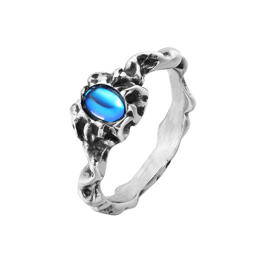 Planderful Titanium Steel Ring Unisex Branch Stone Original Design Retro Style For Men And Women Protective Jewelry