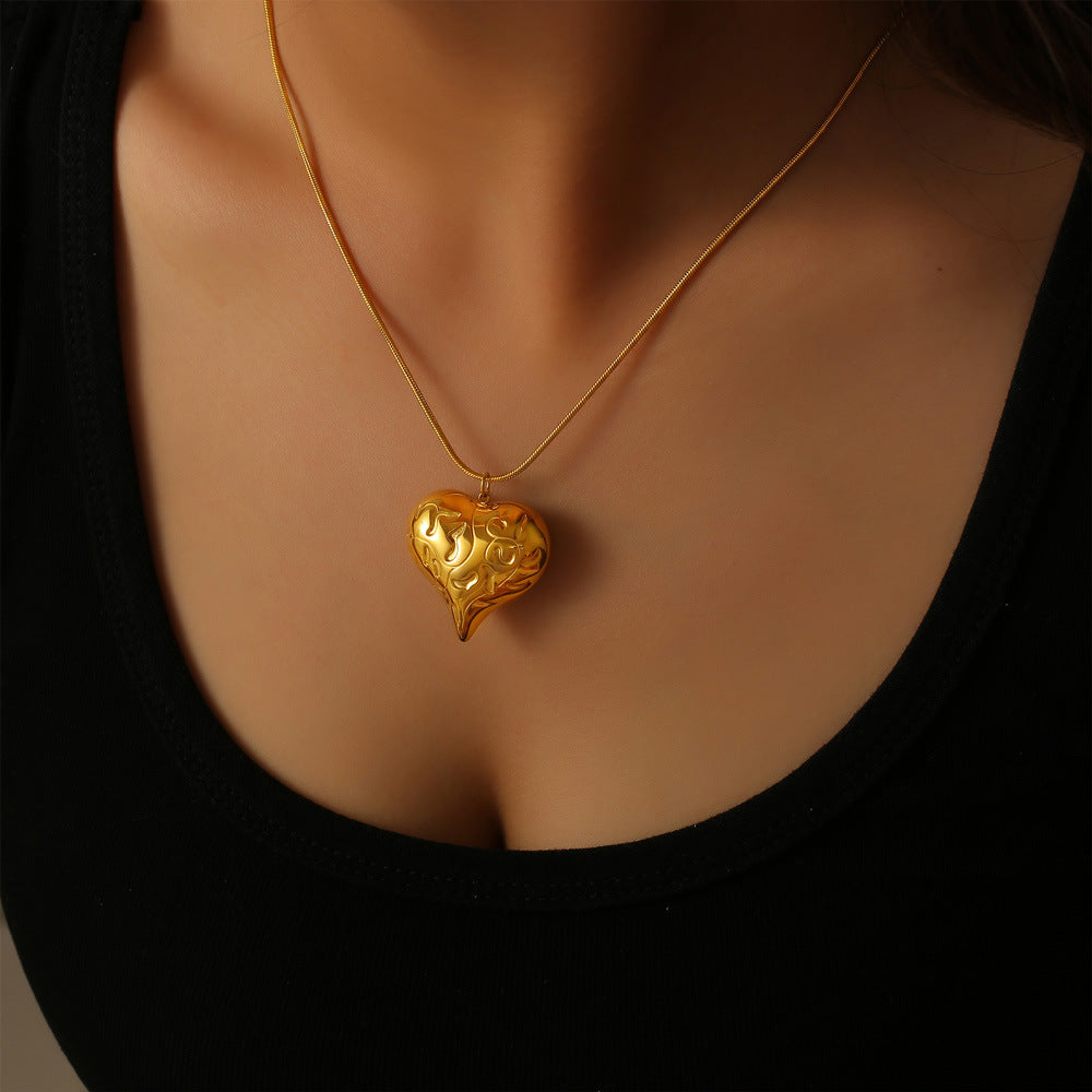 Chic Urban Minimalist Jewelry Set with Unique Textured Pendant - Titanium Steel Set