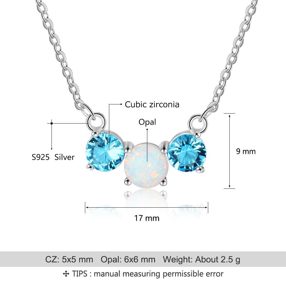 Planderful Jewelry Opal Zircon Necklace Sterling Silver