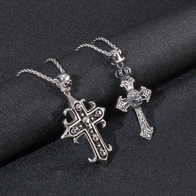 Titanium Steel Skull Tiger Head Pendant - Vintage Men's Necklace