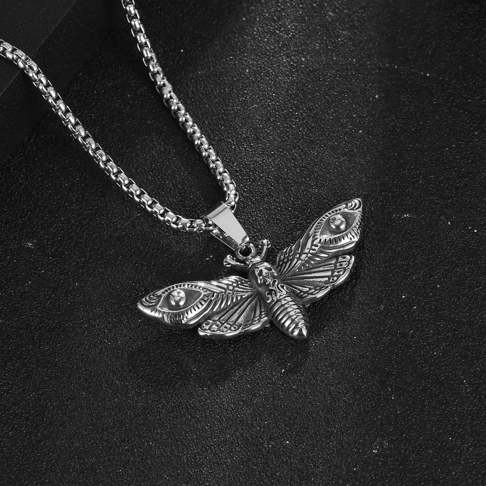 Skull Moth Titanium Steel Hip-Hop Necklace for Men - Trendy European and American Jewelry