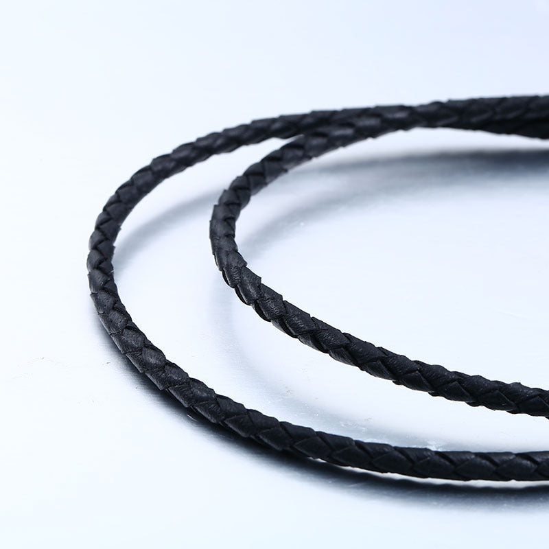 Version Of – Stainless Steel Spiral Buckle Leather Necklace – Men's Cowhide Rope